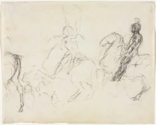Battle Scene with Armored Figures on Horseback (recto), by Edgar Degas