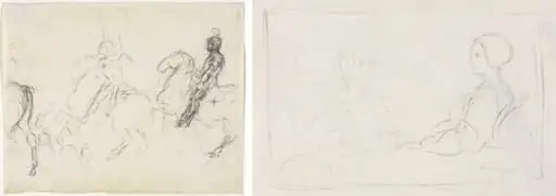 Battle Scene with Armored Figures on Horseback (recto) Two Seated Women (verso), by Edgar Degas
