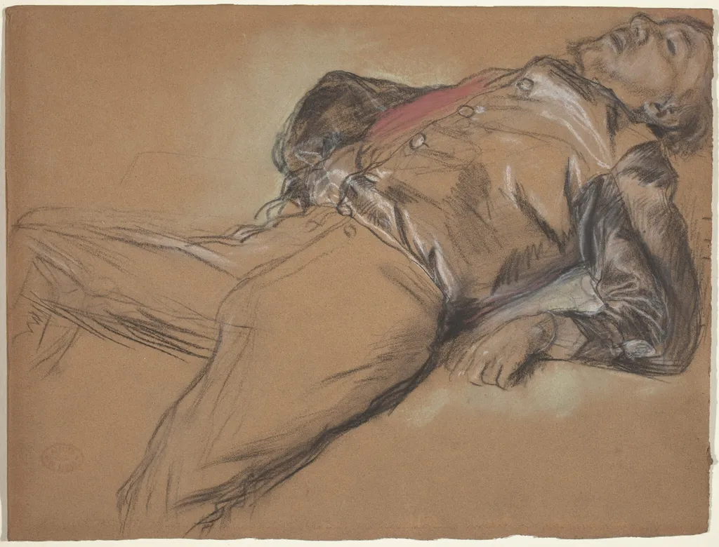 Fallen Jockey (study for "Scene from the Steeplechase: The Fallen Jockey"), by Edgar Degas, chalk, 1866