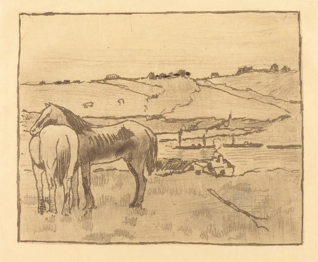 Horses in the Meadow (Chevaux dans la prairie), by Edgar Degas, ink, 1892