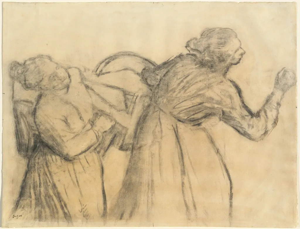 Laundress Carrying Linen, by Edgar Degas, charcoal, 1890