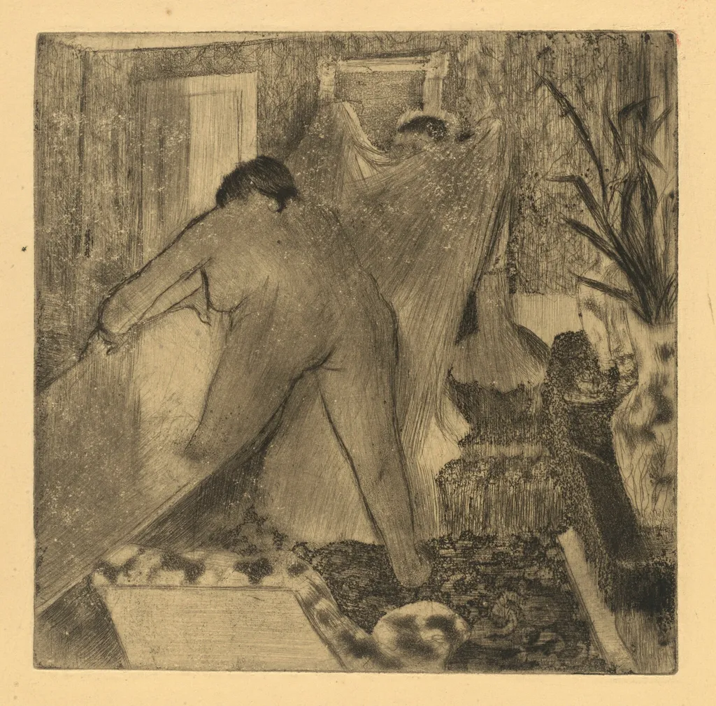 Leaving the Bath, by Edgar Degas, ink, 1880