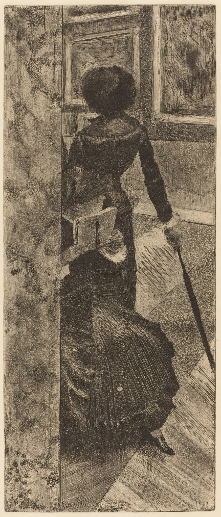 Mary Cassatt at the Louvre: The Paintings Gallery, by Edgar Degas, ink, 1880