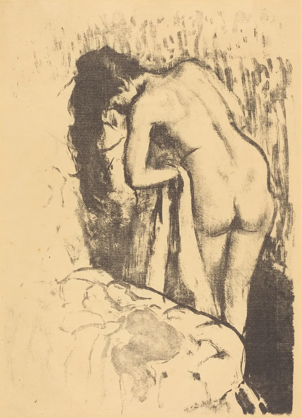 Nude Woman Standing, Drying Herself (Femme nue debout, a sa toilette), by Edgar Degas, ink, 1890
