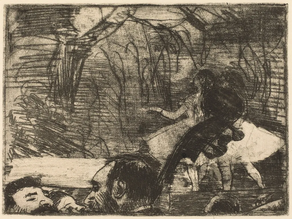 On Stage I, by Edgar Degas, ink, 1876