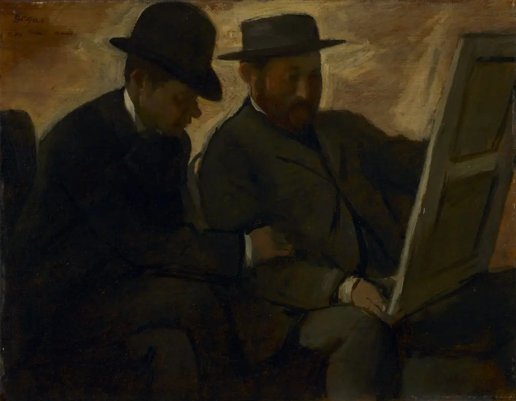 Paul Lafond and Alphonse Cherfils Examining a Painting, by Edgar Degas, 1873