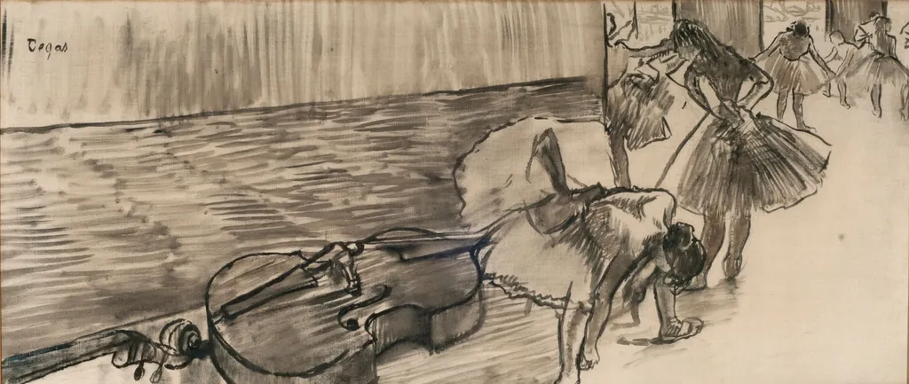 Preparatifs de Ballet (La Contre Basse) (Preparativos de Ballet El Contrabajo), by Edgar Degas, oil, 1894