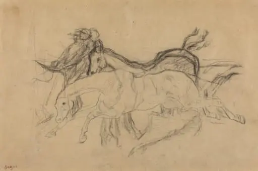 Racehorses (study for "Scene from the Steeplechase: The Fallen Jockey"), by Edgar Degas