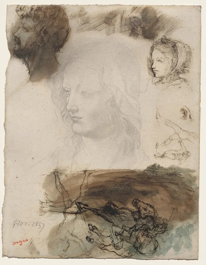 Sheet of Studies and Sketches, by Edgar Degas, 1858