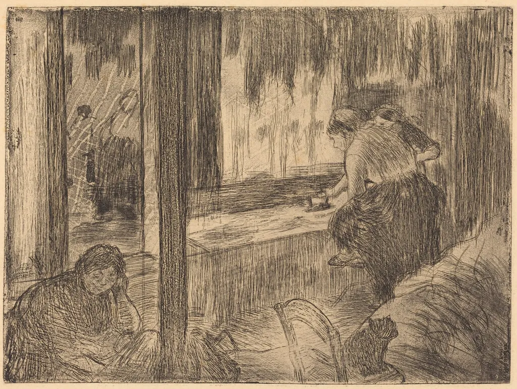 The Laundresses (Les blanchisseuses (La repassage)), by Edgar Degas, ink, 1880