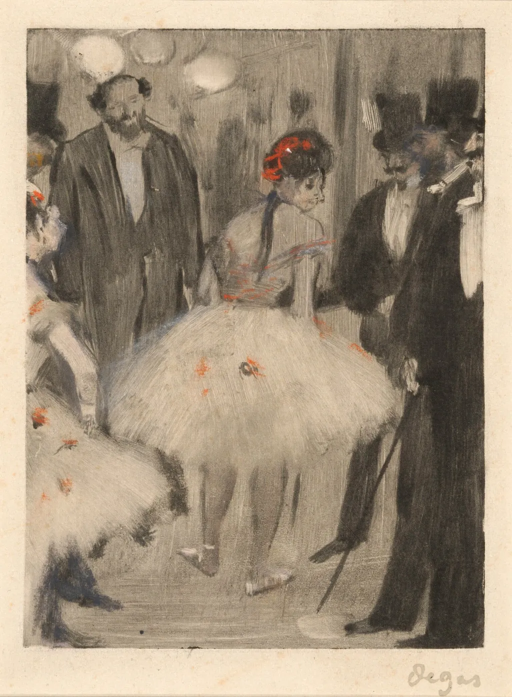 Virginie Being Admired While the Marquis Cavalcanti Looks On, by Edgar Degas, pastel, 1876