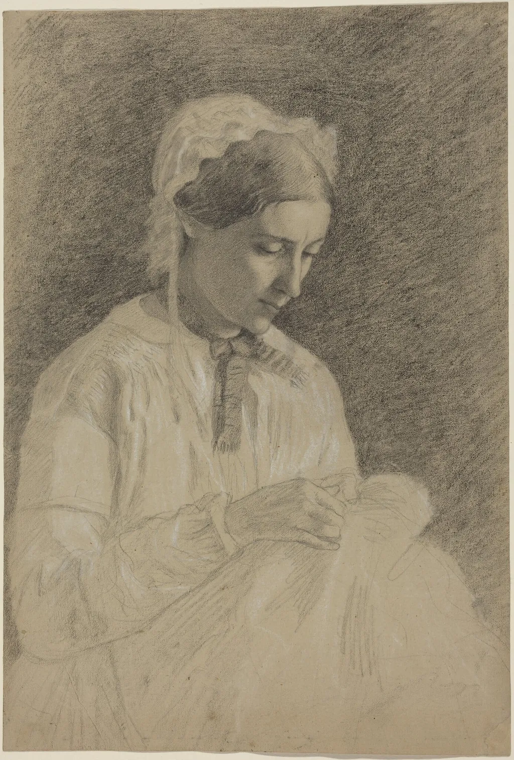Woman Embroidering, by Edgar Degas, chalk, 1858