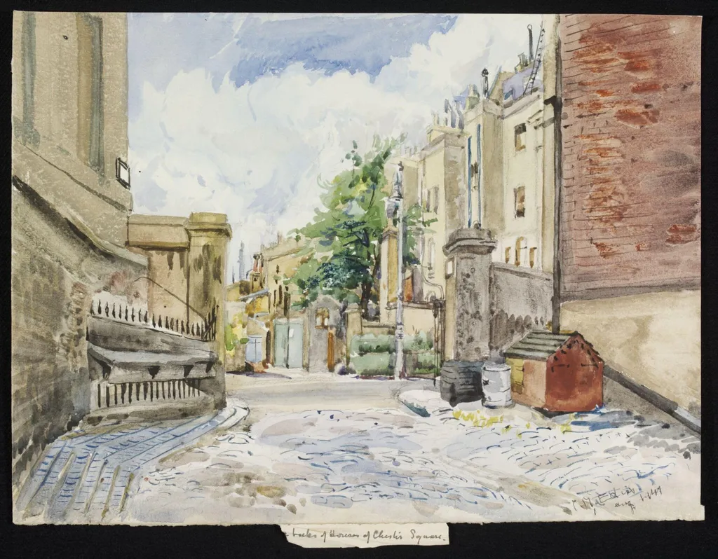 Backs of Houses, Chester Square, S.W.1., by Ediss, watercolor, 1941