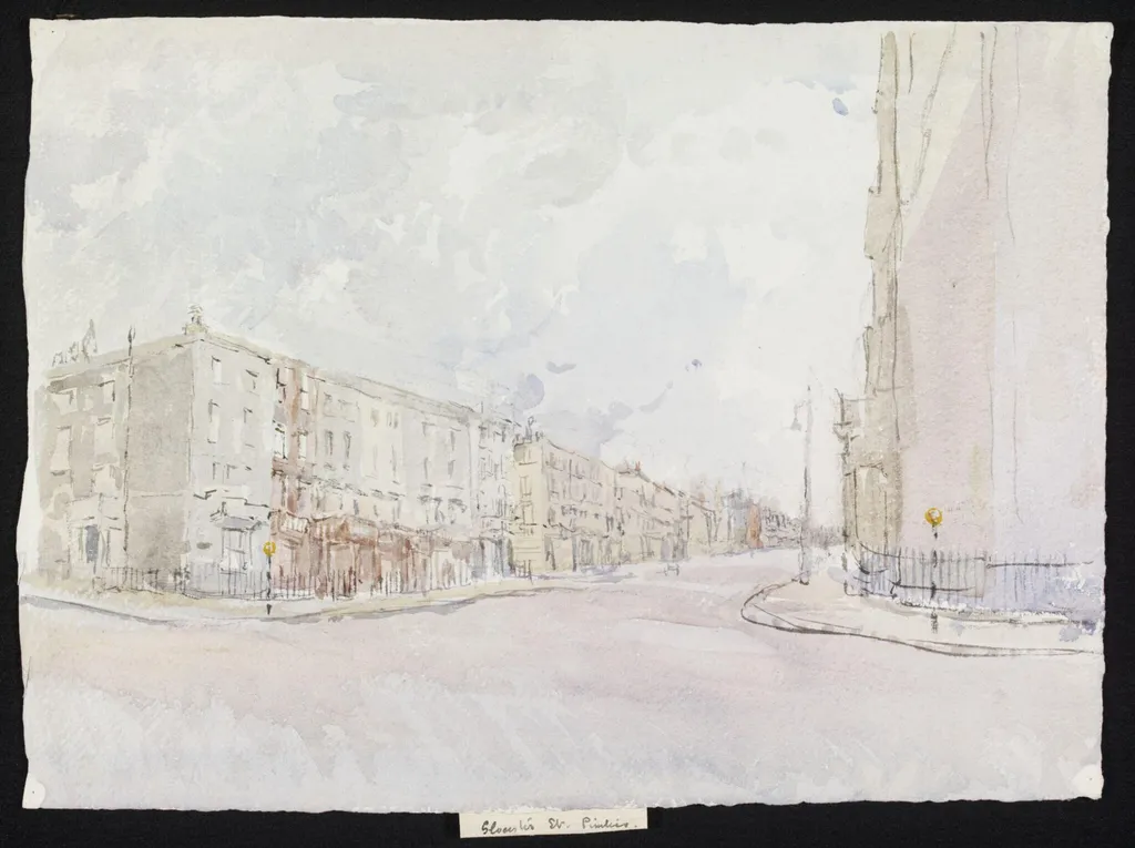 Gloucester Street, Pimlico, by Ediss, watercolor, 1942