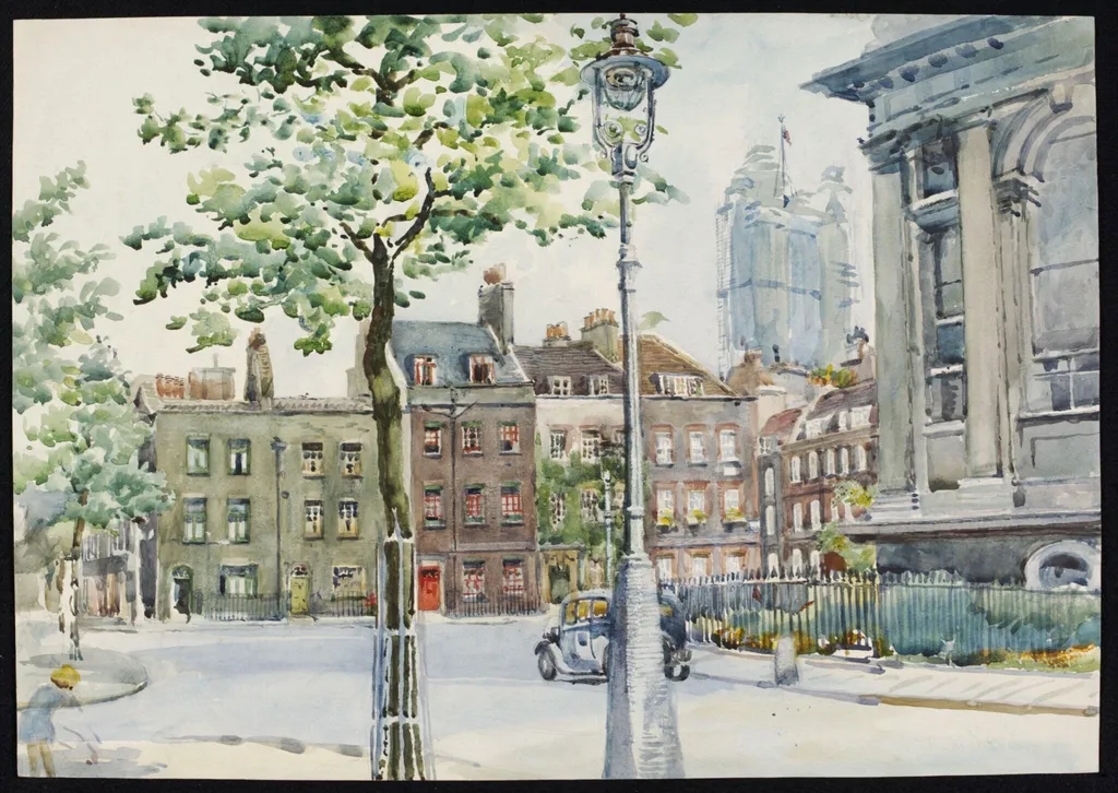 Smith Square, Westminster, by Ediss, watercolor, 1942