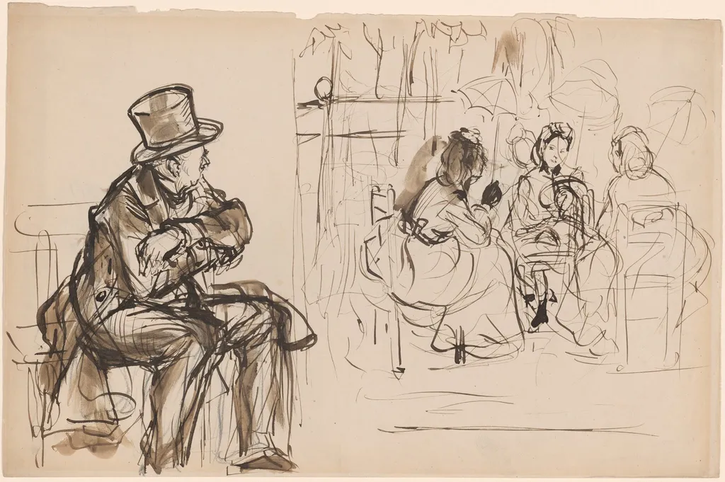 Scene at a Paris Cafe, by Edme-Alexis-Alfred Dehodencq, ink, 1852