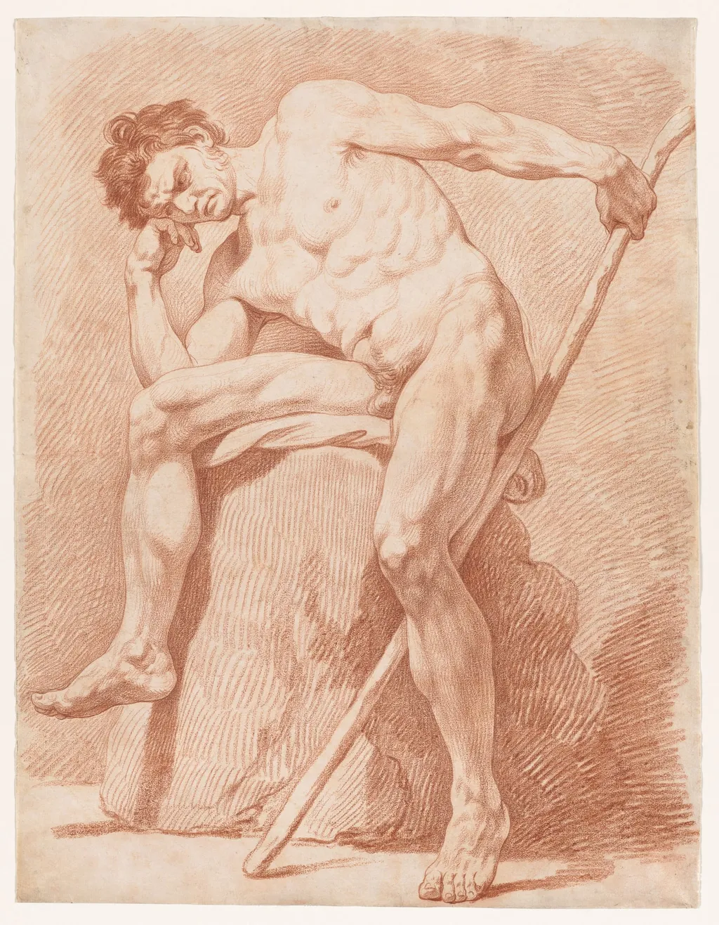 Academy of a Seated Nude Holding a Staff, by Edme Bouchardon, 1742
