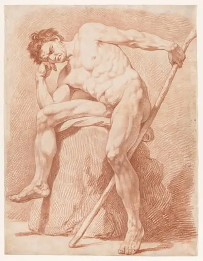 Academy of a Seated Nude Holding a Staff, by Edme Bouchardon