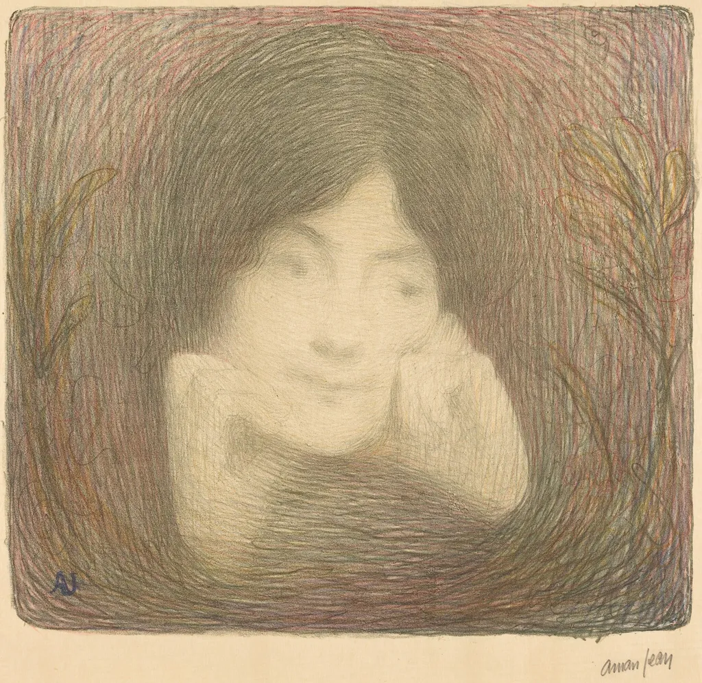 Mlle Moréno de la Comédie-Française, by Edmond Aman-Jean, ink, 1897