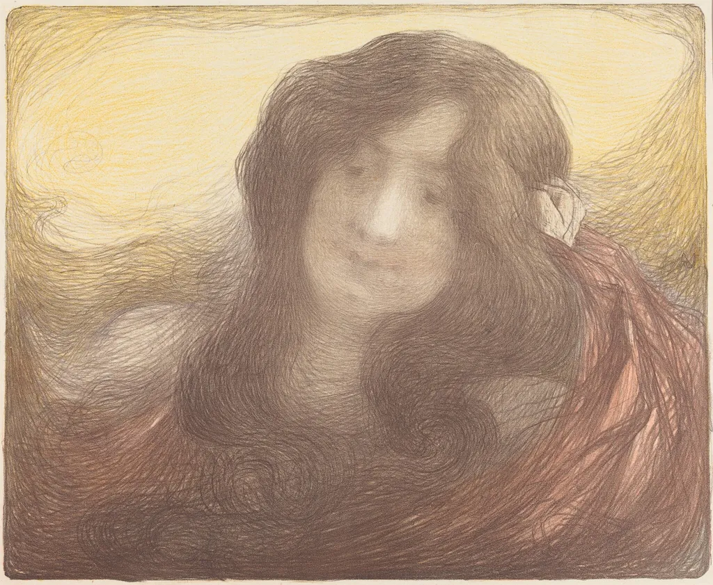 Young Woman with Long Hair, by Edmond Aman-Jean, ink, 1898