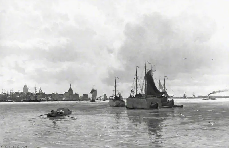 Dordrecht, with Shipping on the Meuse, by Edmond de Schampheleer