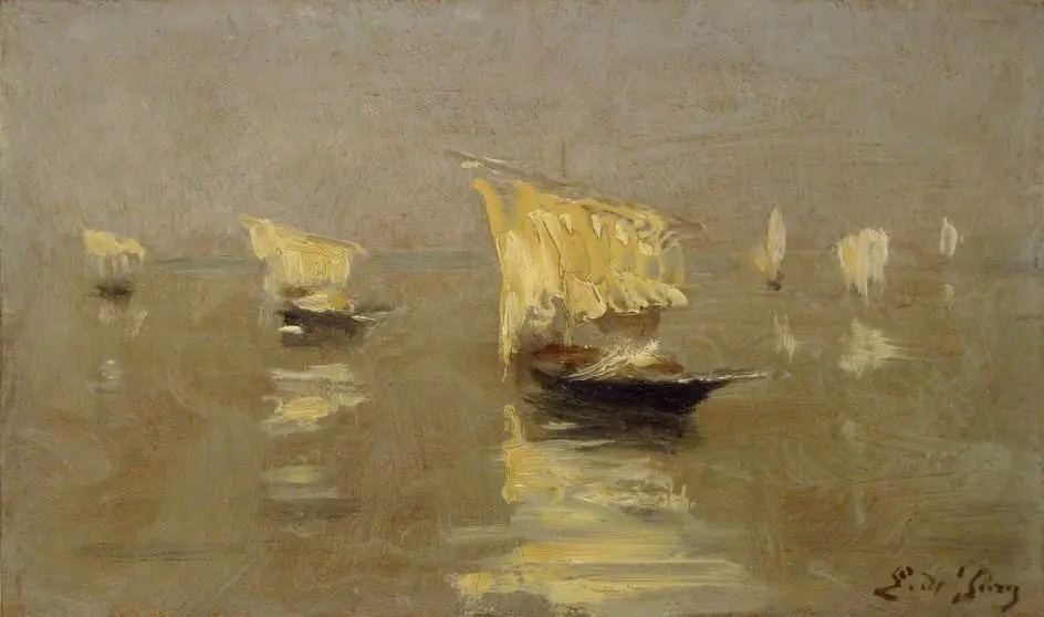 Boats in the Lagoon at Venice, by Edmond-Jean de Pury