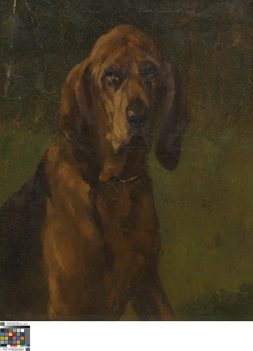 Hond van de heilige Hubertus, by Edmond Van der Meulen, oil, 1841