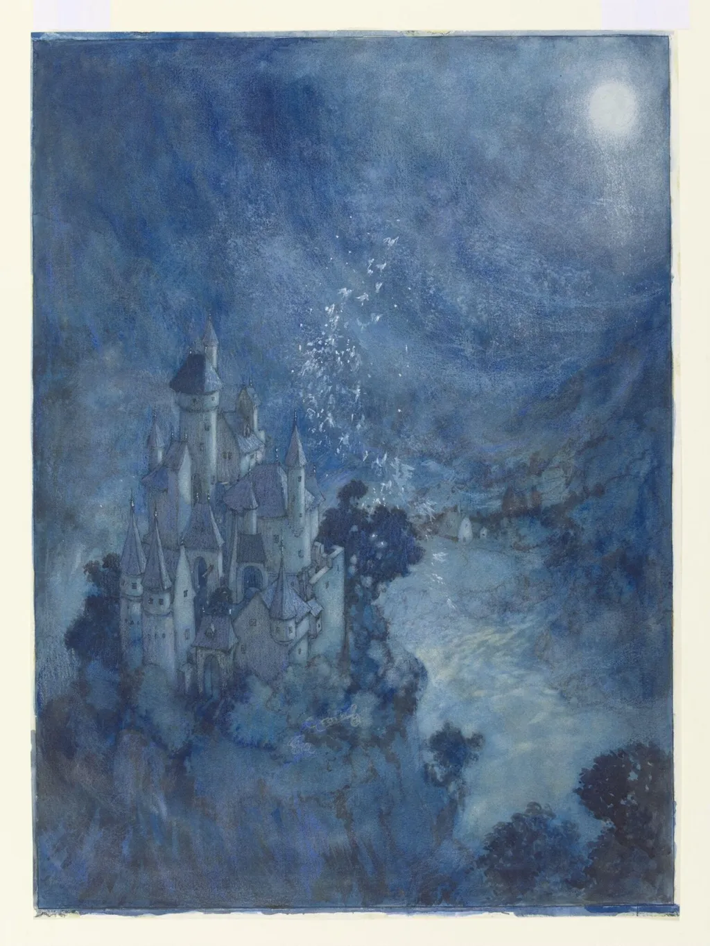 Nocturnal Spires, by Edmund Dulac, watercolor, 1950