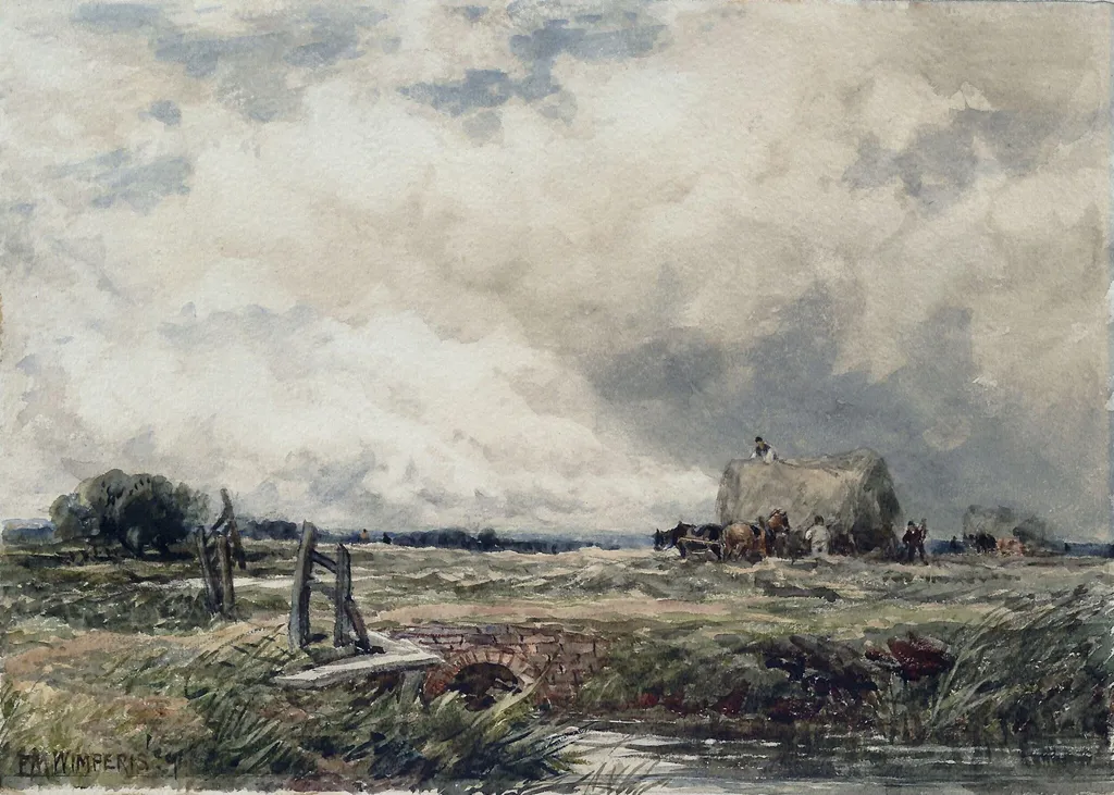 A Hayfield at Amberley, by Edmund Morison Wimperis, watercolor, 1850