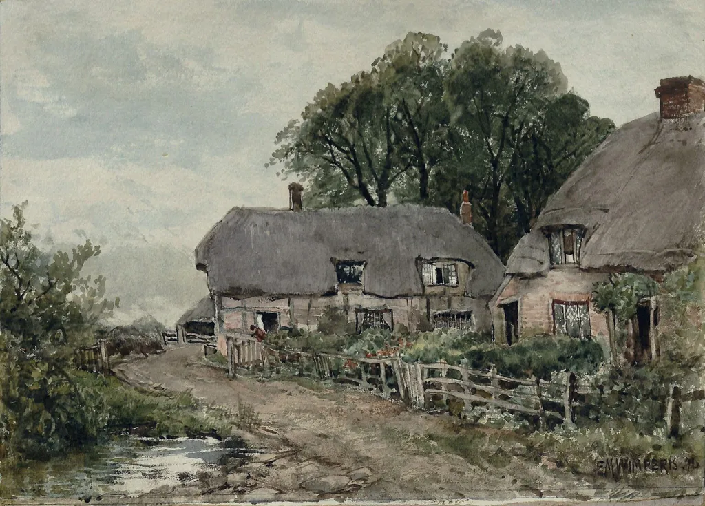 Cottages Near Ringwood, Hants, by Edmund Morison Wimperis, watercolor, 1874