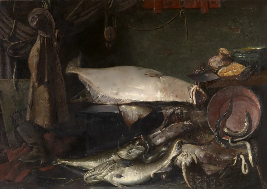 Still Life with Fish, by Edouard Chappel, oil, 1894