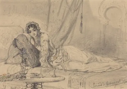 A Middle Eastern Woman Reclining in an Exotic Setting, by Édouard de Beaumont