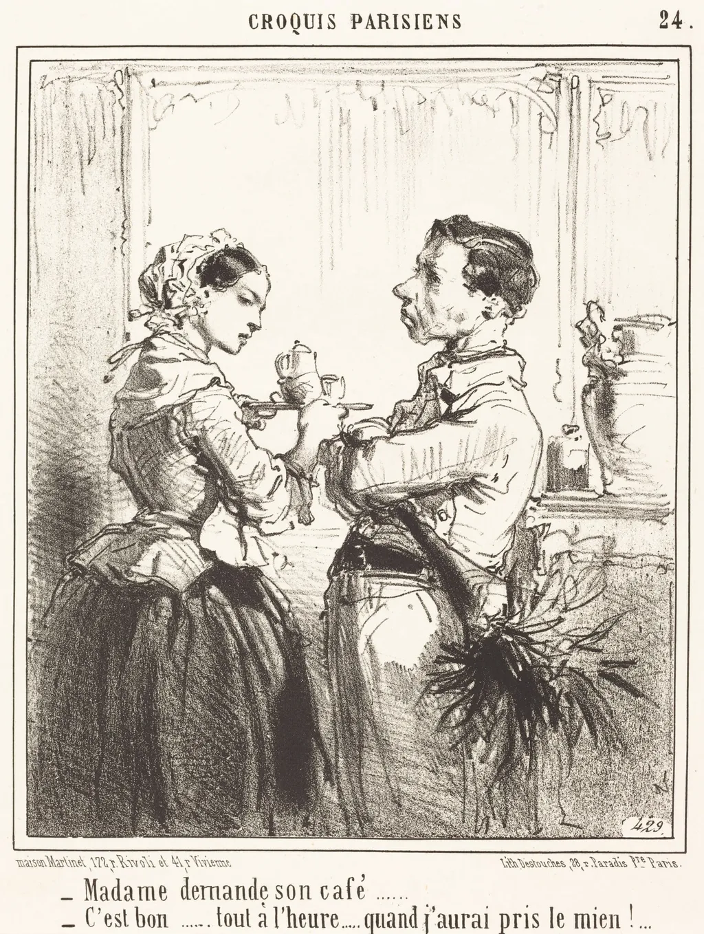Madame demande son café, by Édouard de Beaumont, ink, 1854