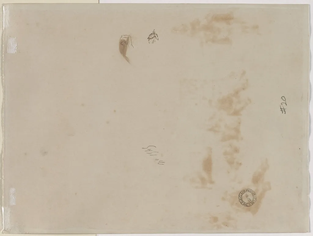 Sketch of a Man with Upraised Arm and Sketch of a Helmet (verso), by Édouard Detaille, 1878