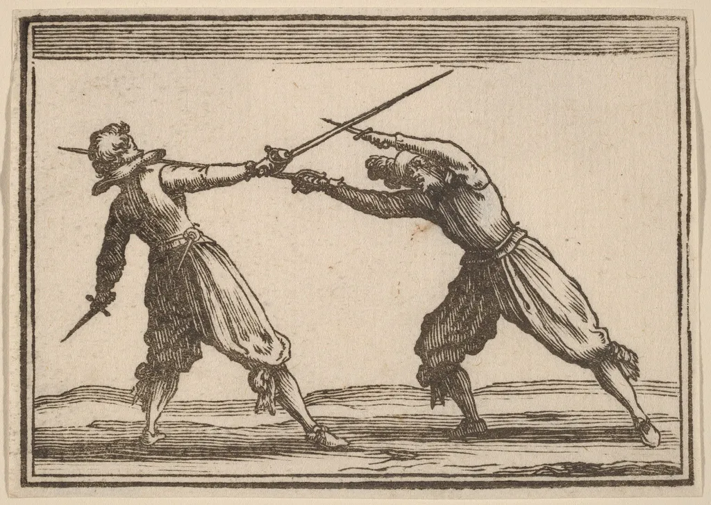Duel with Swords and Daggers, by Edouard Eckman, ink, 1621