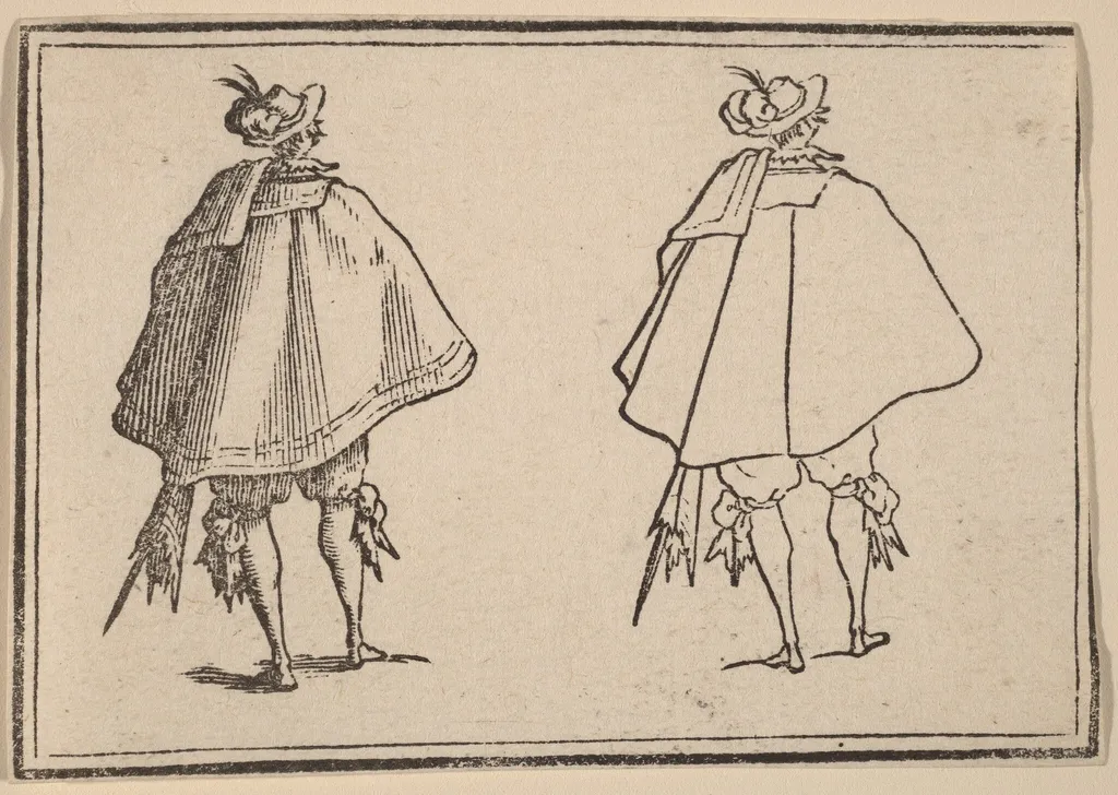 Gentleman in Large Mantle, Seen from Behind, by Edouard Eckman, ink, 1621