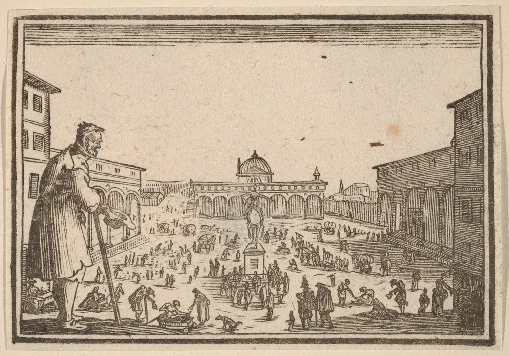 Piazza SS. Annunziata, Florence, by Edouard Eckman, ink, 1621