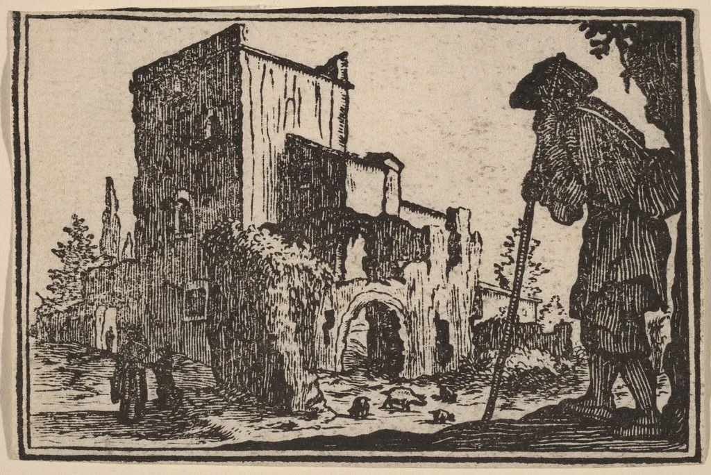 Shepherd and Ruins, by Edouard Eckman, ink, 1621
