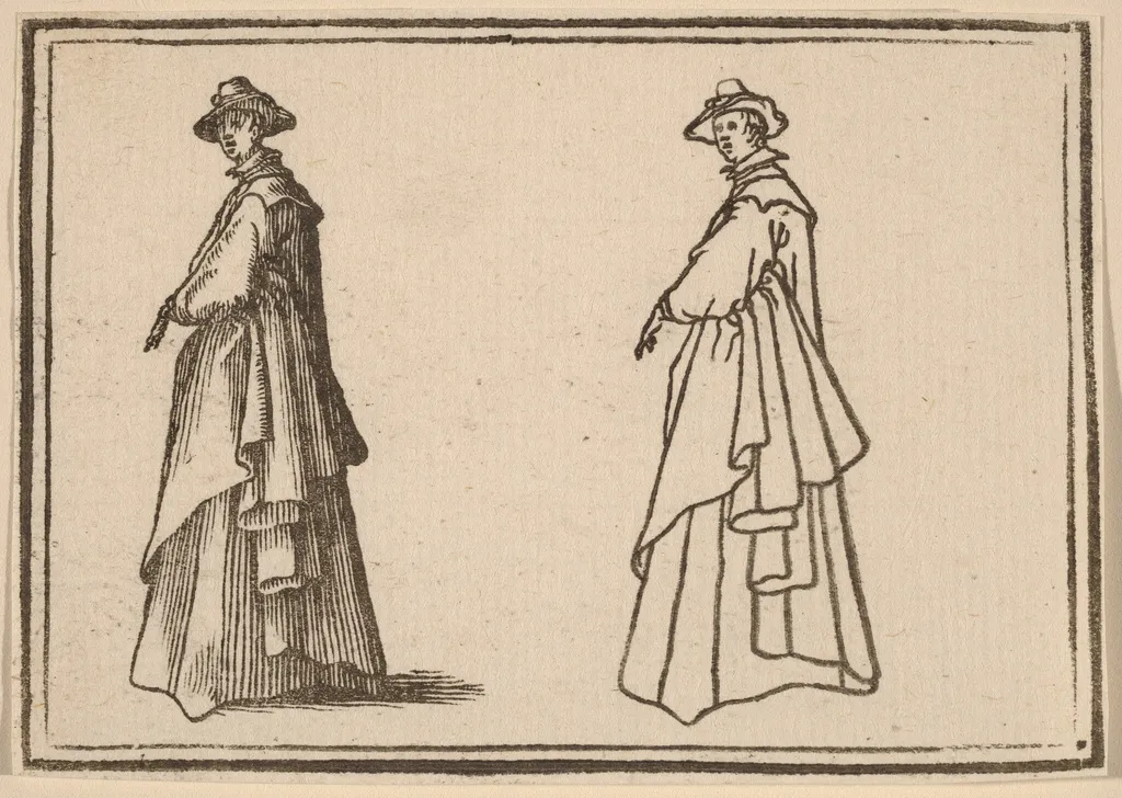 Standing Woman in a Great Coat, by Edouard Eckman, ink, 1621