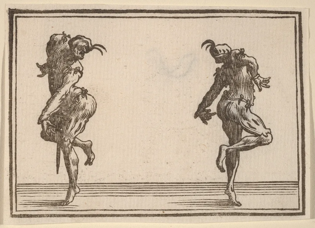 Two Pantaloons Dancing, by Edouard Eckman, ink, 1621