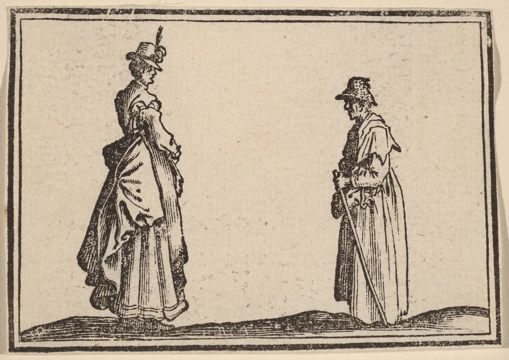 Two Women in Profile, by Edouard Eckman, ink, 1621