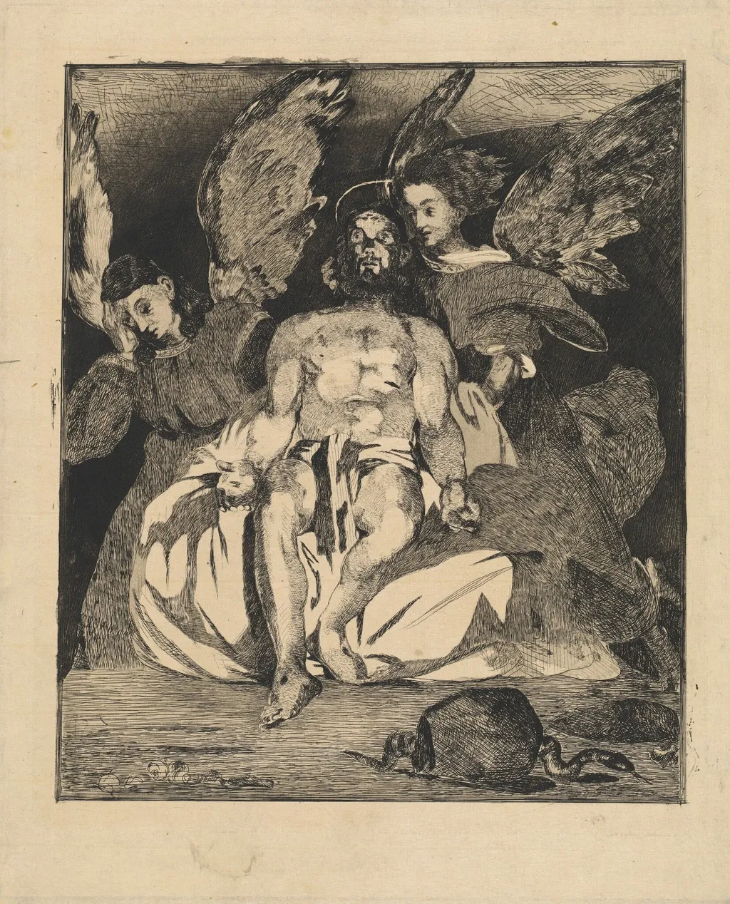 Dead Christ with Angels (Christ aux anges), by Edouard Manet, ink, 1866