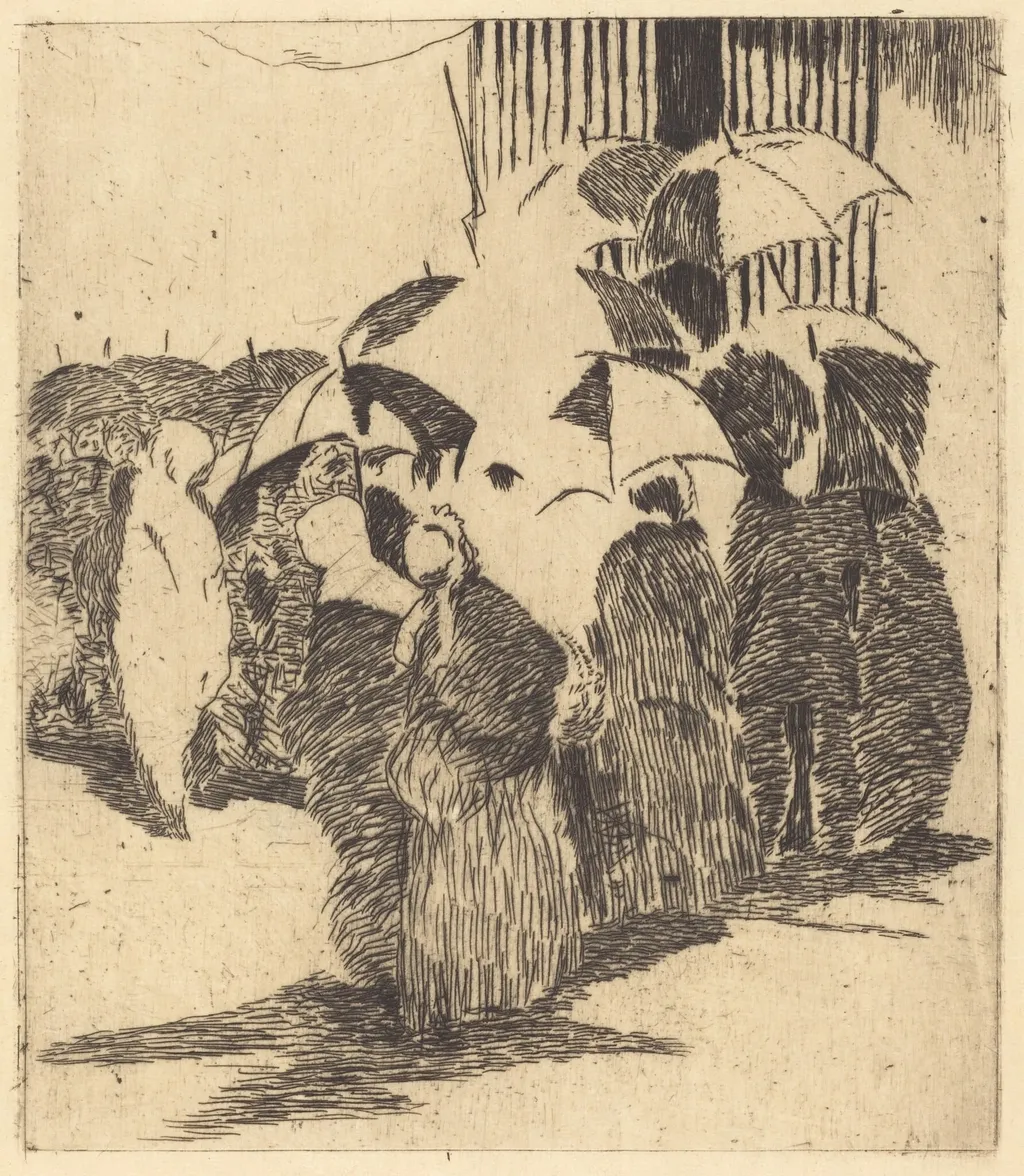 Line in Front of the Butcher Shop (Queue devant la boucherie), by Edouard Manet, ink, 1870