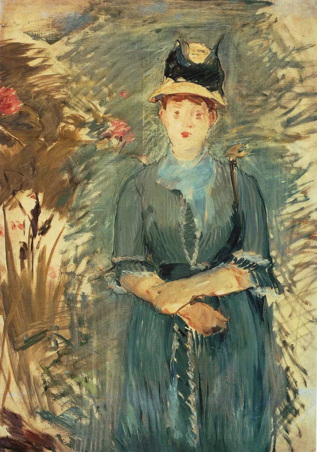 Stehende Dame zwischen Blumen, by Edouard Manet, oil
