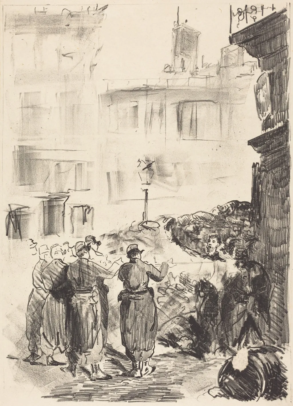 The Barricade (La barricade), by Edouard Manet, crayon, 1871