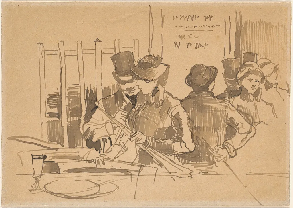 The Railway Restaurant, by Edouard Manet, ink, 1879