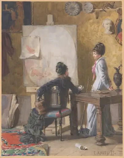 Adéle de Saussure and Marie-Louise Ravel, the Artist's Wife, in His Studio, by Edouard Ravel