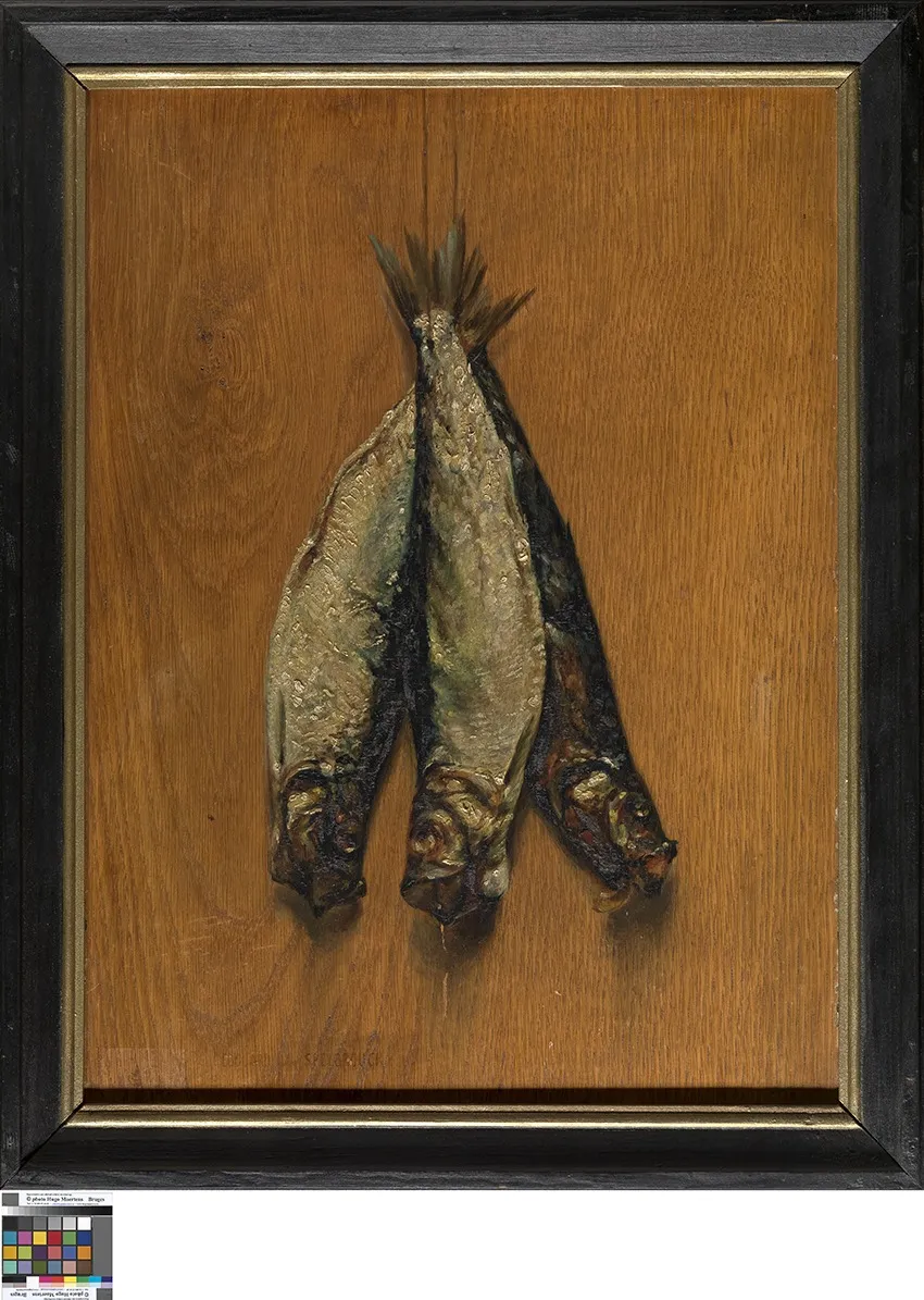 Stilleven met haringen, by Edouard van Speybrouck, oil, 1890
