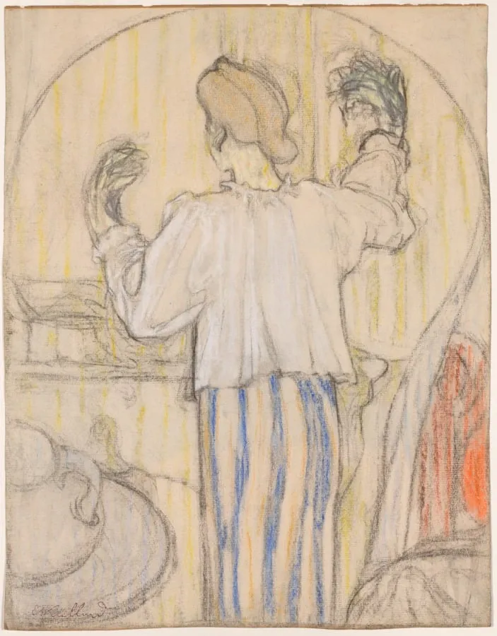 In Front of the Mirror (recto), by Édouard Vuillard, 1892