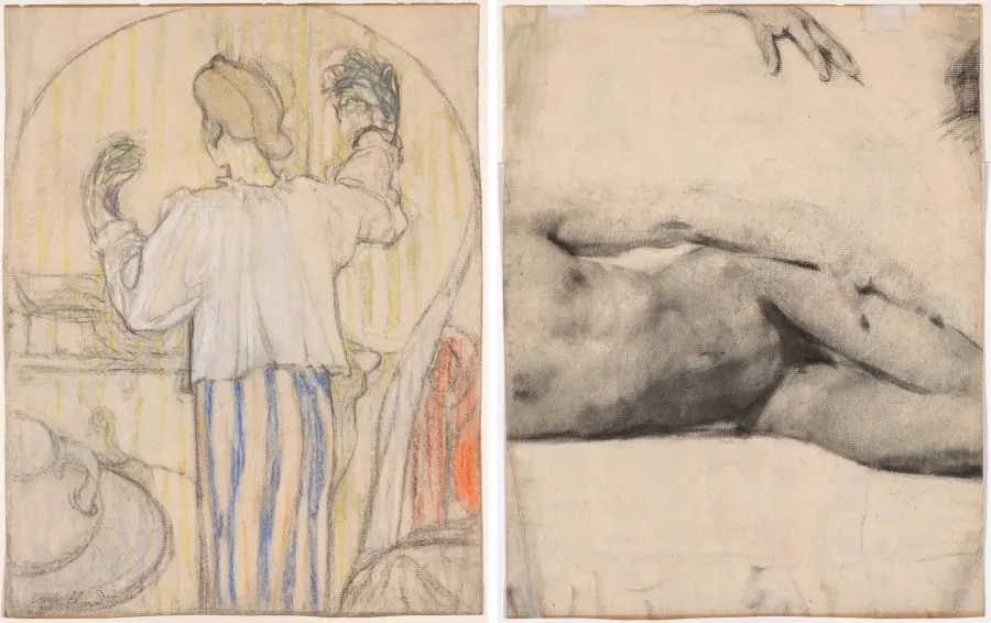 In Front of the Mirror (recto); Reclining Male Nude (verso), by Édouard Vuillard, 1892